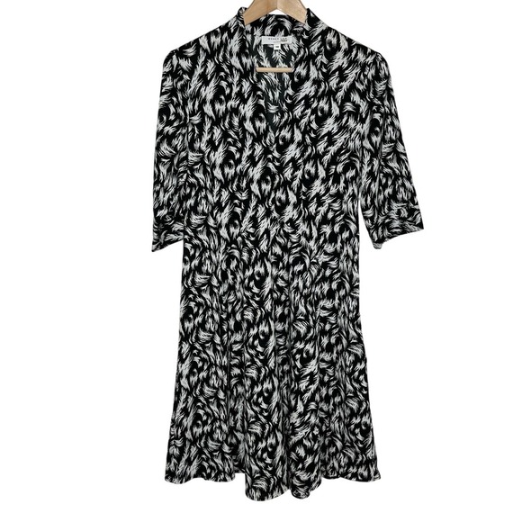 Derek Lam Collection Womens Feather Scarf Neck Dress 38 Black White 3/4 Sleeve - Picture 2 of 10